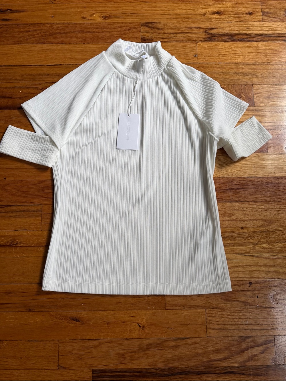 NWT Helmut Lang Rib Cuff Tee – Ivory, Size L - Picture 3 of 10